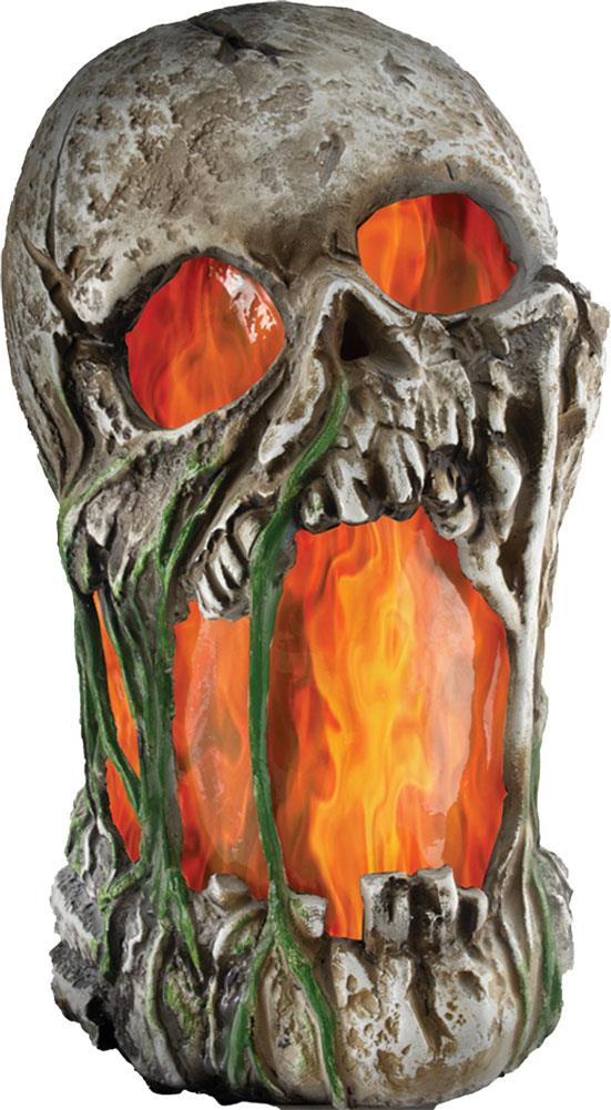Flaming Rotted Skull Halloween Prop