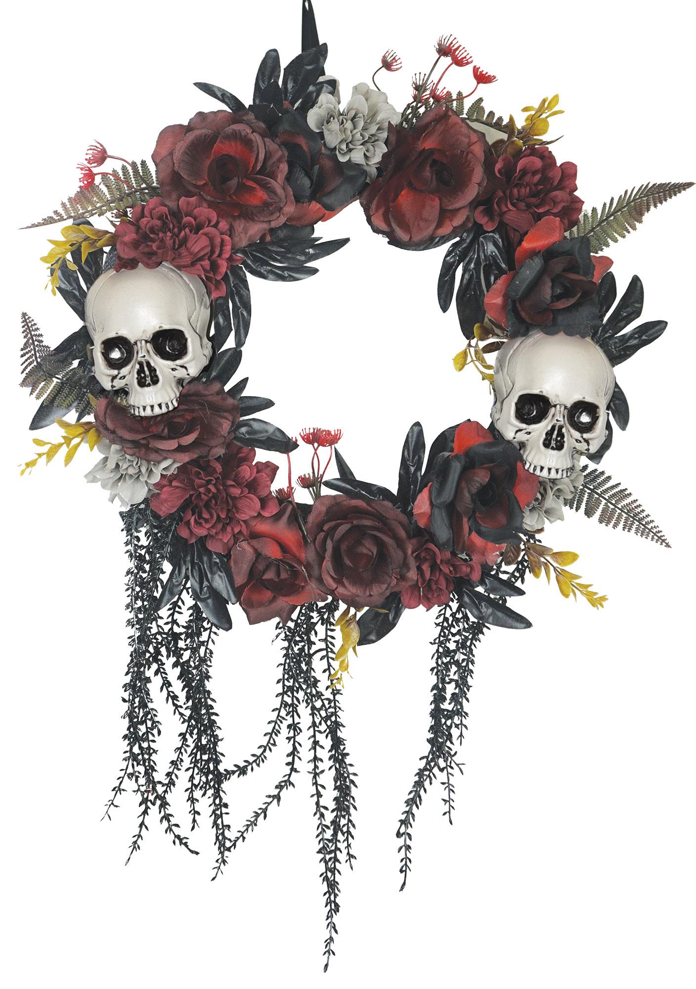 Skull Roses Wreath Halloween Prop