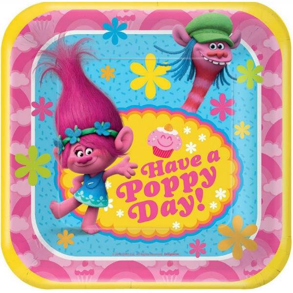 Trolls Have a Poppy Day Square Paper Luncheon Plates Pack of 8