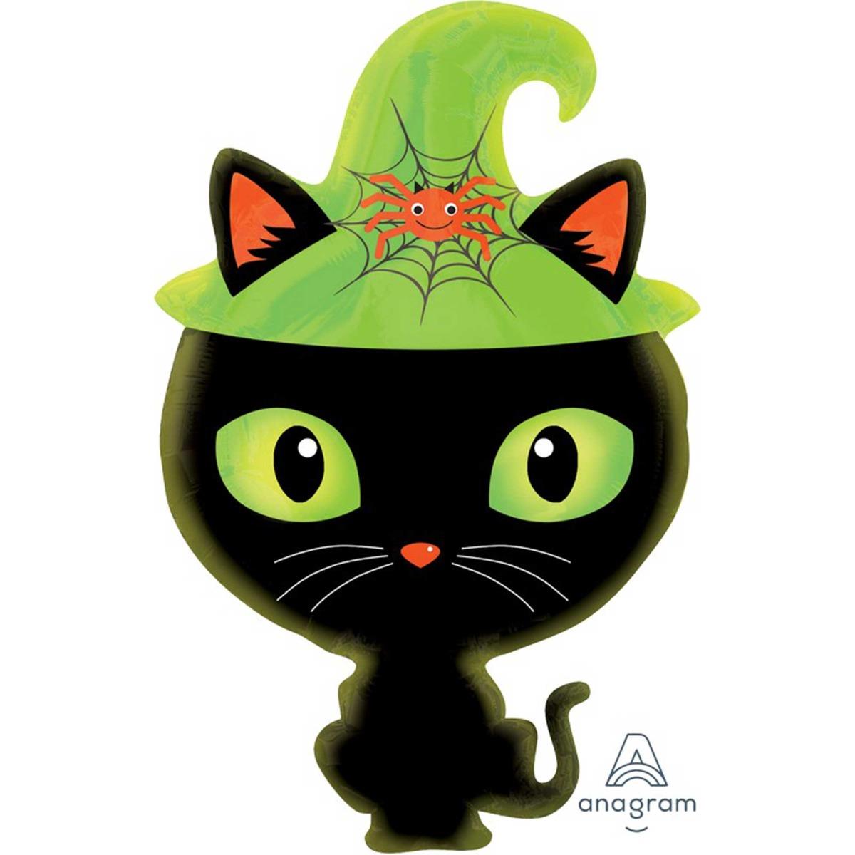 Shape Black Kitty Cat and Hat Foil Balloon