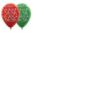 Merry Christmas Snowflakes Red Green Metallic 30cm Latex Balloons Pack of 25