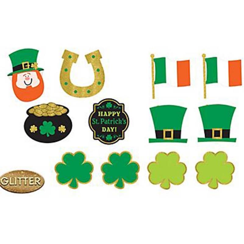 St. Patrick's Day Assorted Glitter Cardboard Cutouts Pack of 12