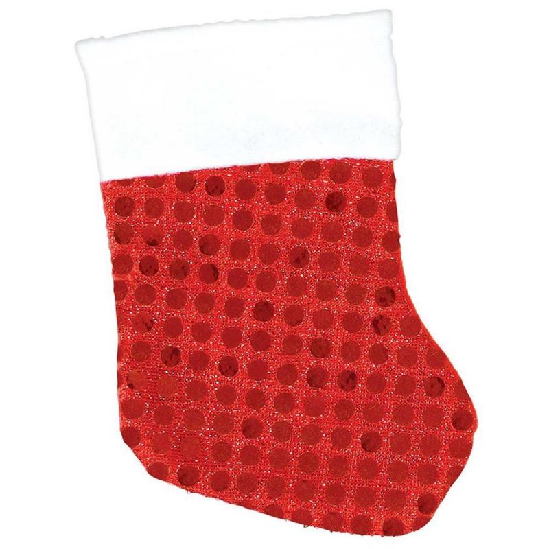 Mini Red Fabric Christmas Sequin Stockings Pack of 6