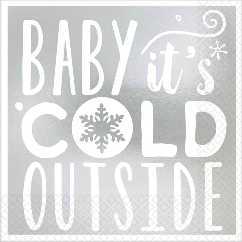 Baby It's Cold Outside Silver Foil Beverage Napkins Pack of 16