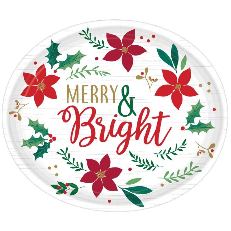 Christmas Wishes Merry & Bright 30cm Oval Paper Banquet Plates Pack of 8