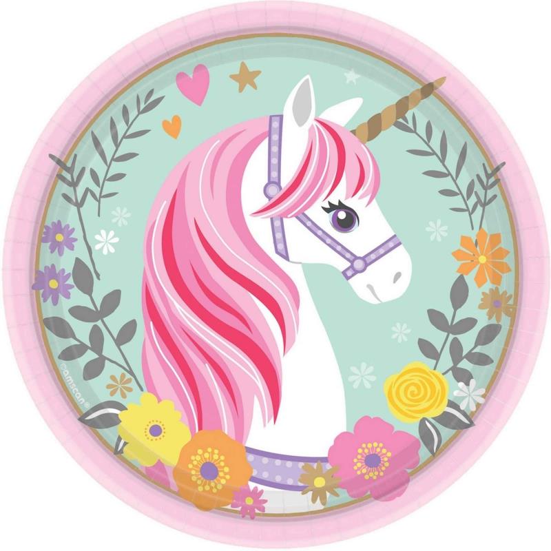 Magical Unicorn 17cm Round Paper Plates Pack of 8