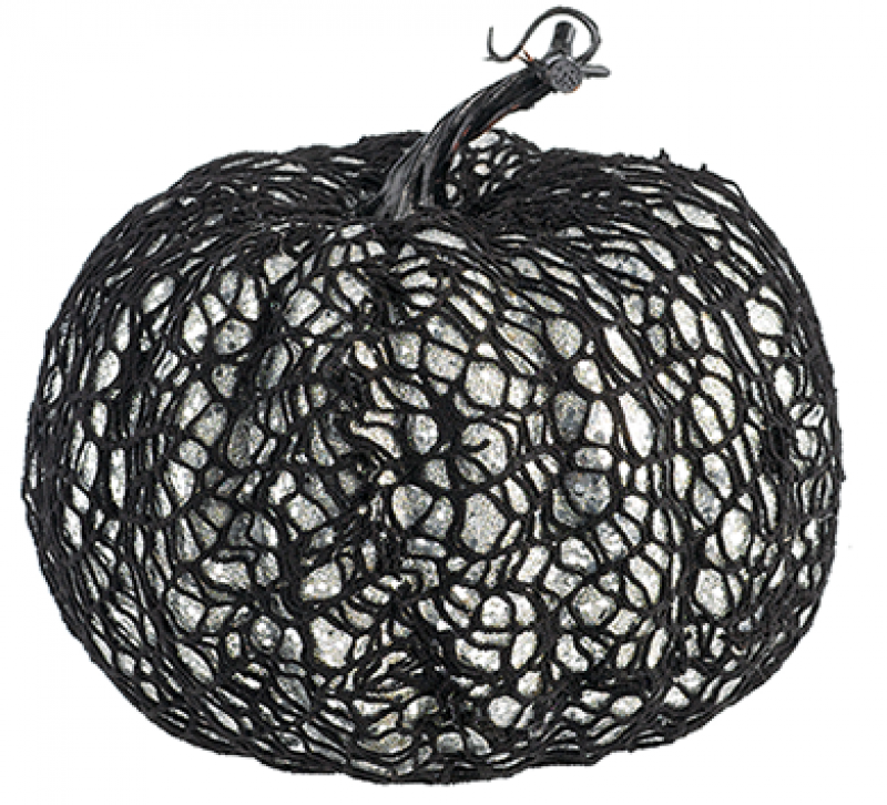 Web Covered Glitter Pumpkin Halloween Prop