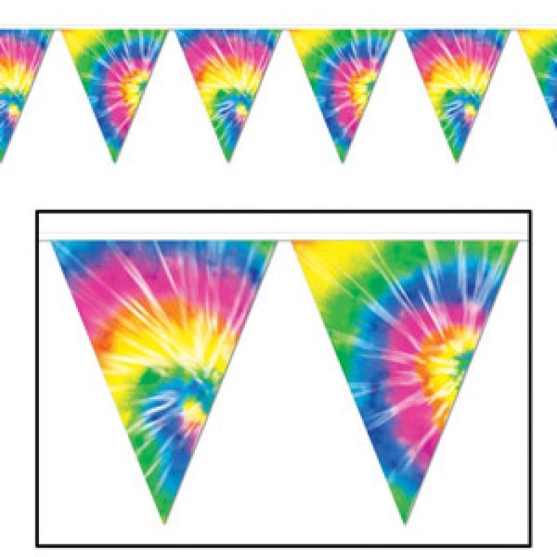 Tie Dye Rainbow Pennant Flag Banner