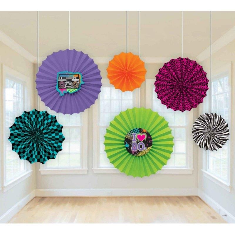 Totally 80's Paper Fan Decorations Pack of 6
