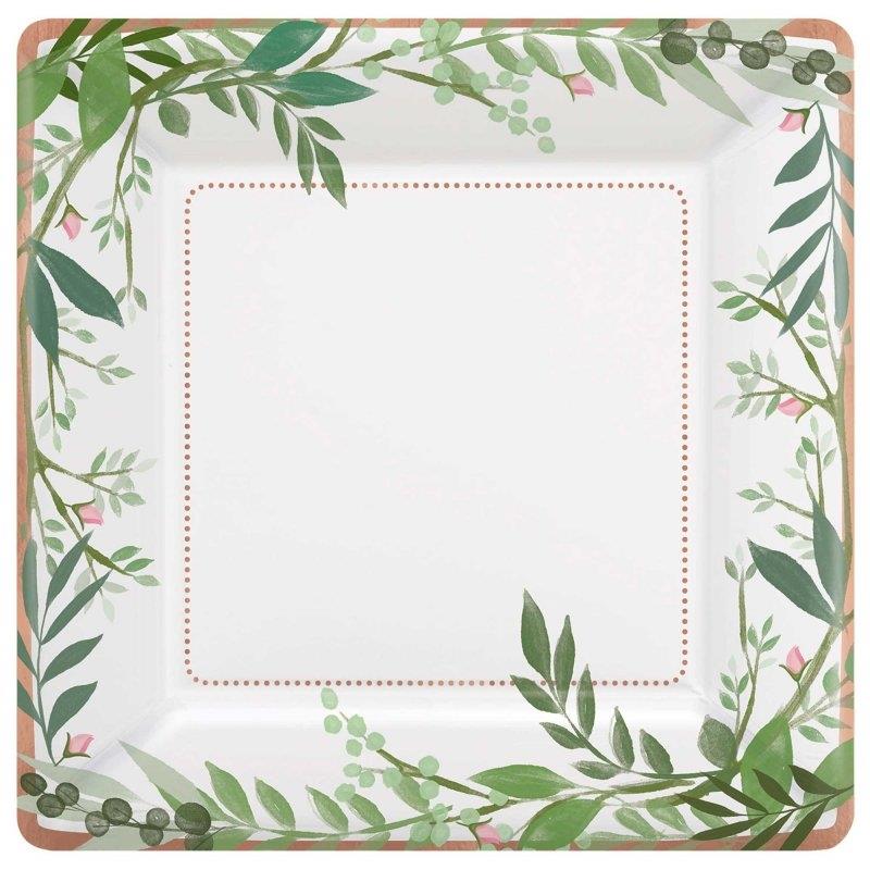 Love and Leaves 25cm Square Metallic Paper Plates Pack of 8