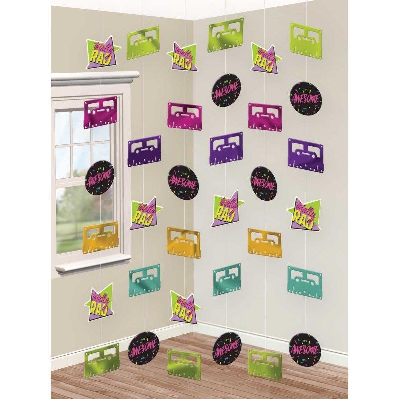 Awesome Party 80's Hanging String Decorations Pack of 6
