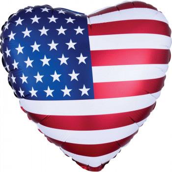 Standard Satin Infused Patriotic Heart Flag Foil Balloon