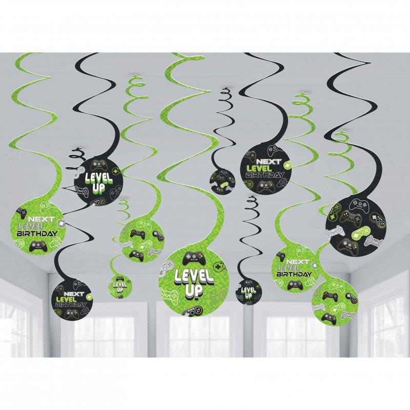 Level Up Gaming Spiral Swirl Hanging Decorations Pack of 12