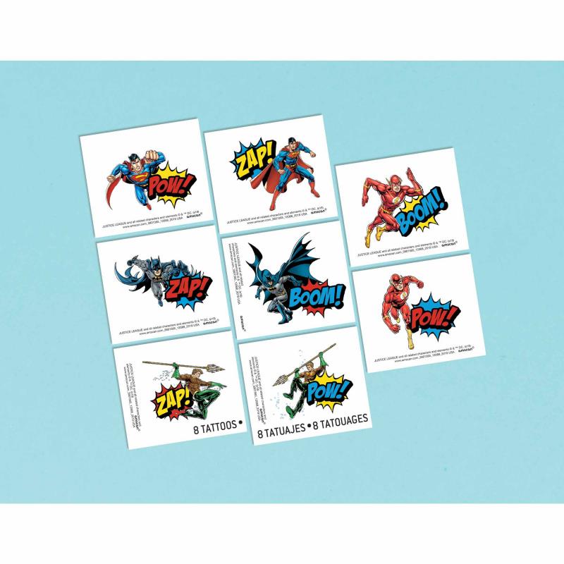 Justice League Heroes Unite Tattoo Favours Pack of 8