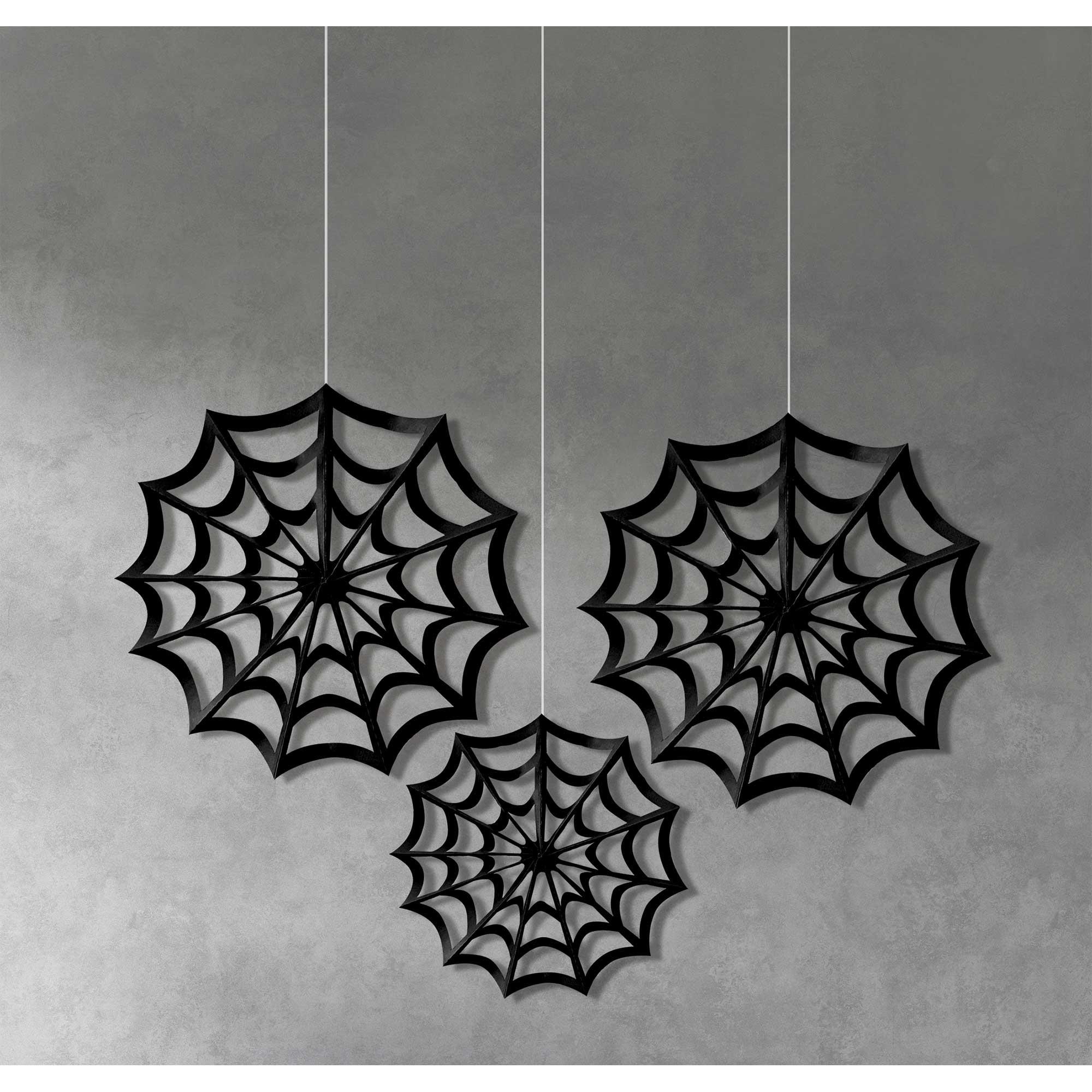 Halloween Classic Black Spider Web Fan Decorations Pack of 3