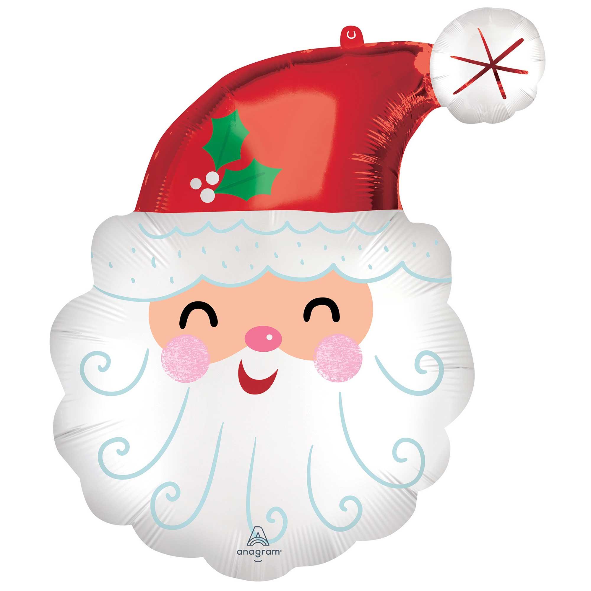 SuperShape Smiley Satin Santa Head Foil Balloon