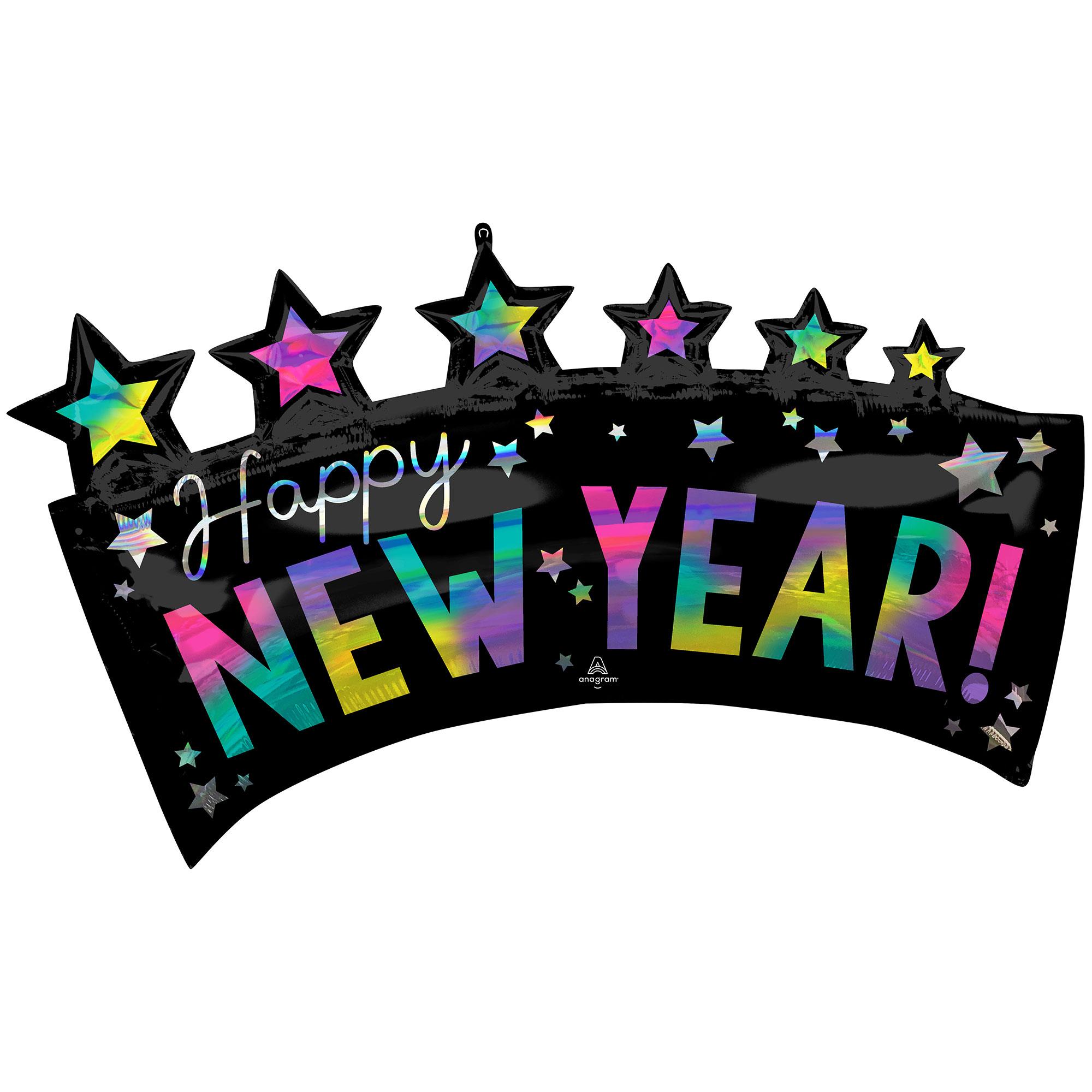 SuperShape Holographic Iridescent Happy New Year Star Banner Foil Balloon