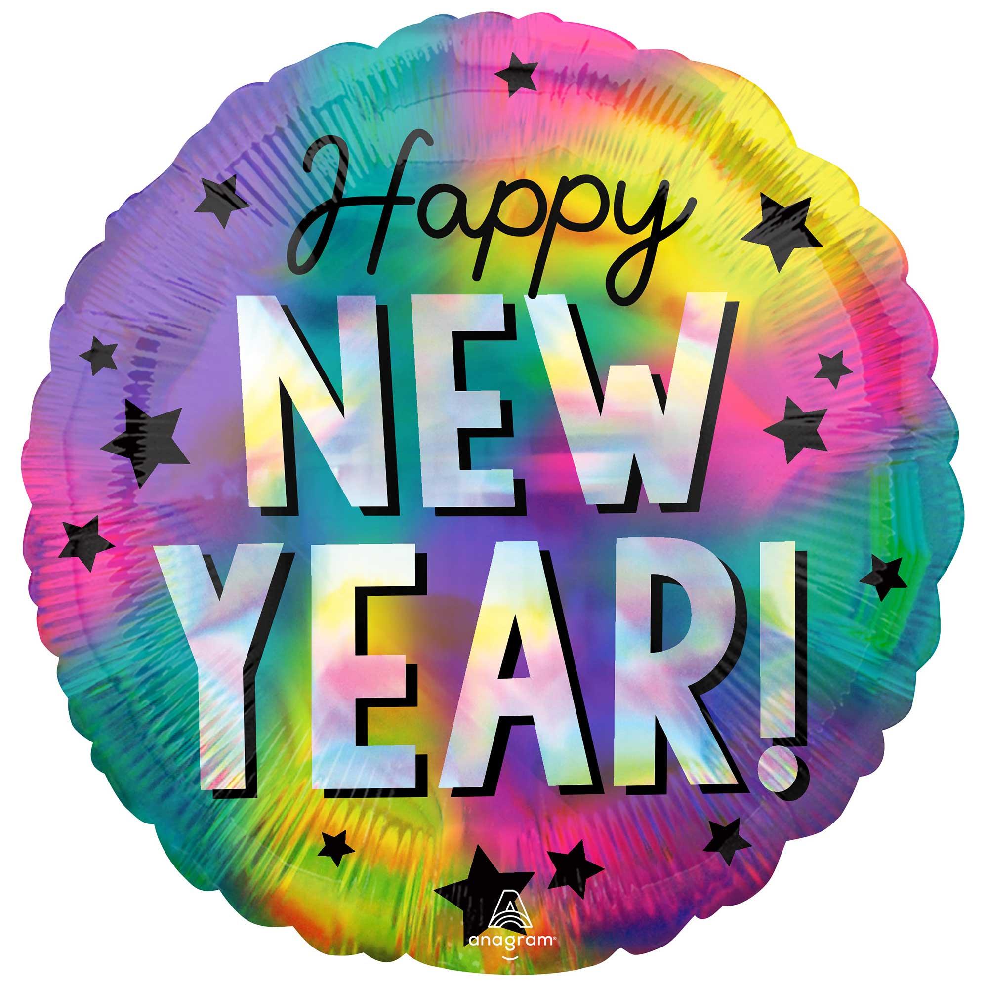 Holographic Iridescent Happy New Year Stars Foil Balloon