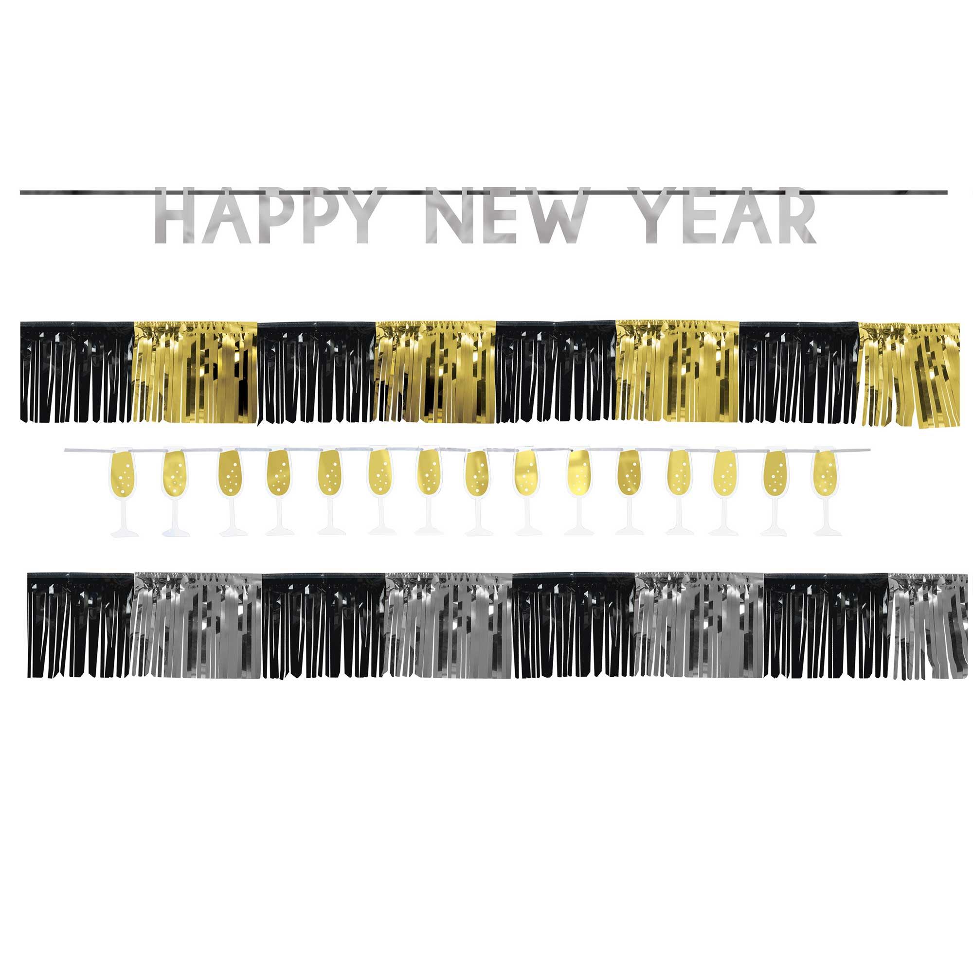 Happy New Year Black Silver Gold Banner Kit