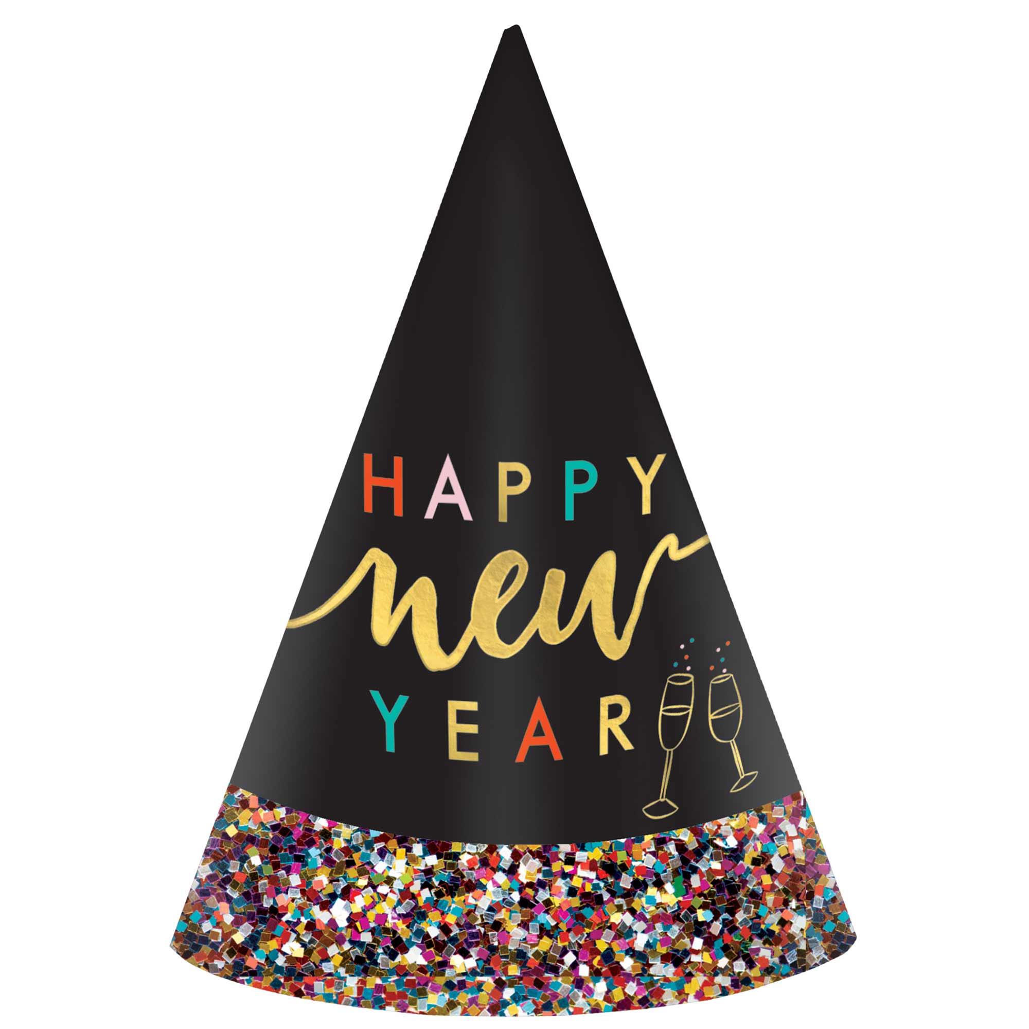 Happy New Year Glitter Dipped Cone Adult Hat