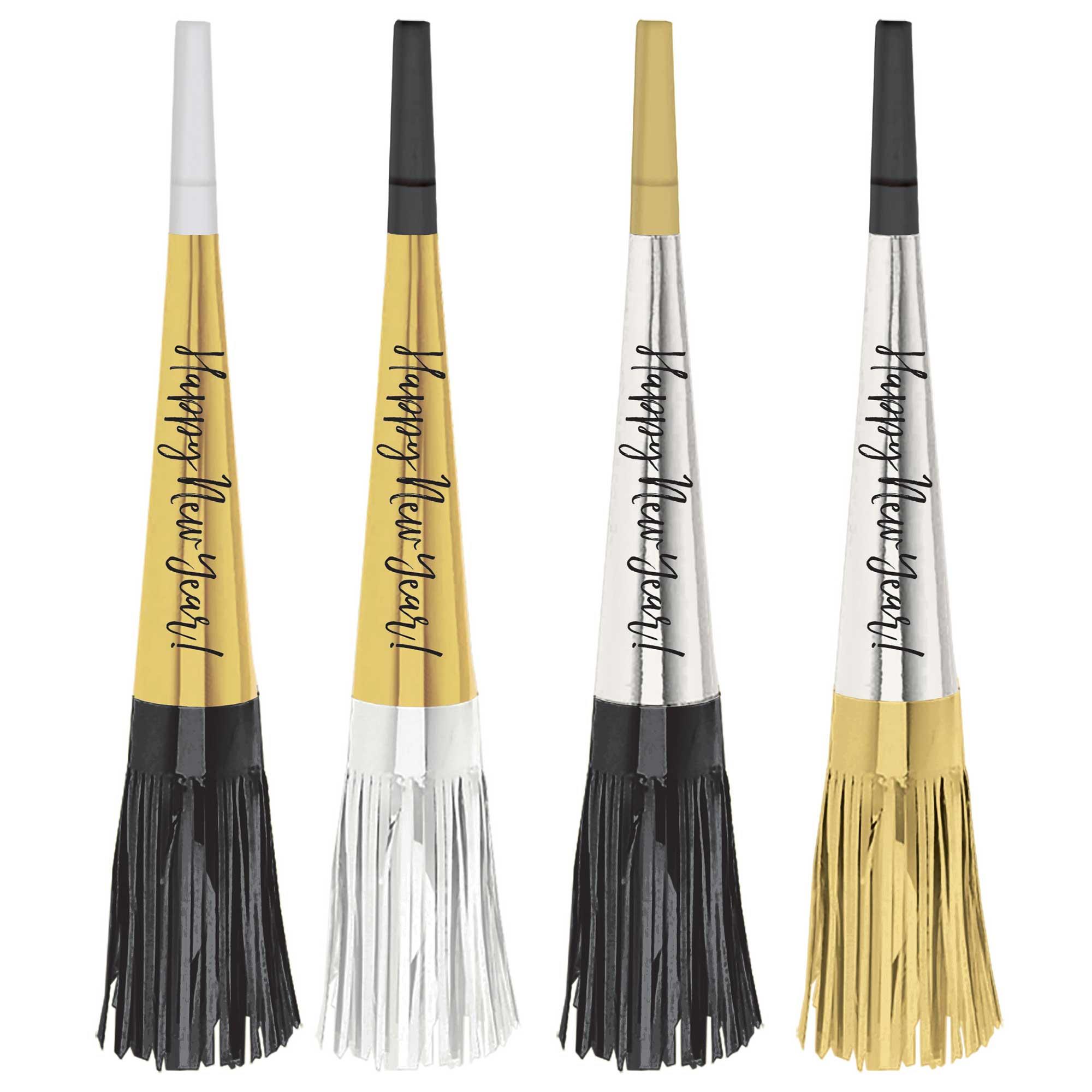 Happy New Year Fringed Foil Horns Pack of 8