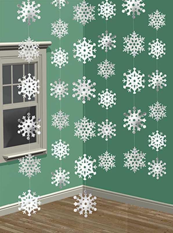 Snowflakes Hanging Foil String Decorations Pack of 6