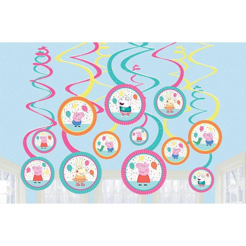 Peppa Pig Confetti Party Spiral Swirl Hanging Decorations Pack of 12