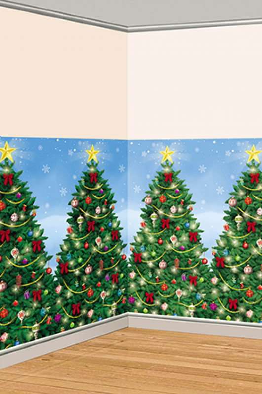 Evergreen Christmas Trees Scene Setter Room Roll Backdrop