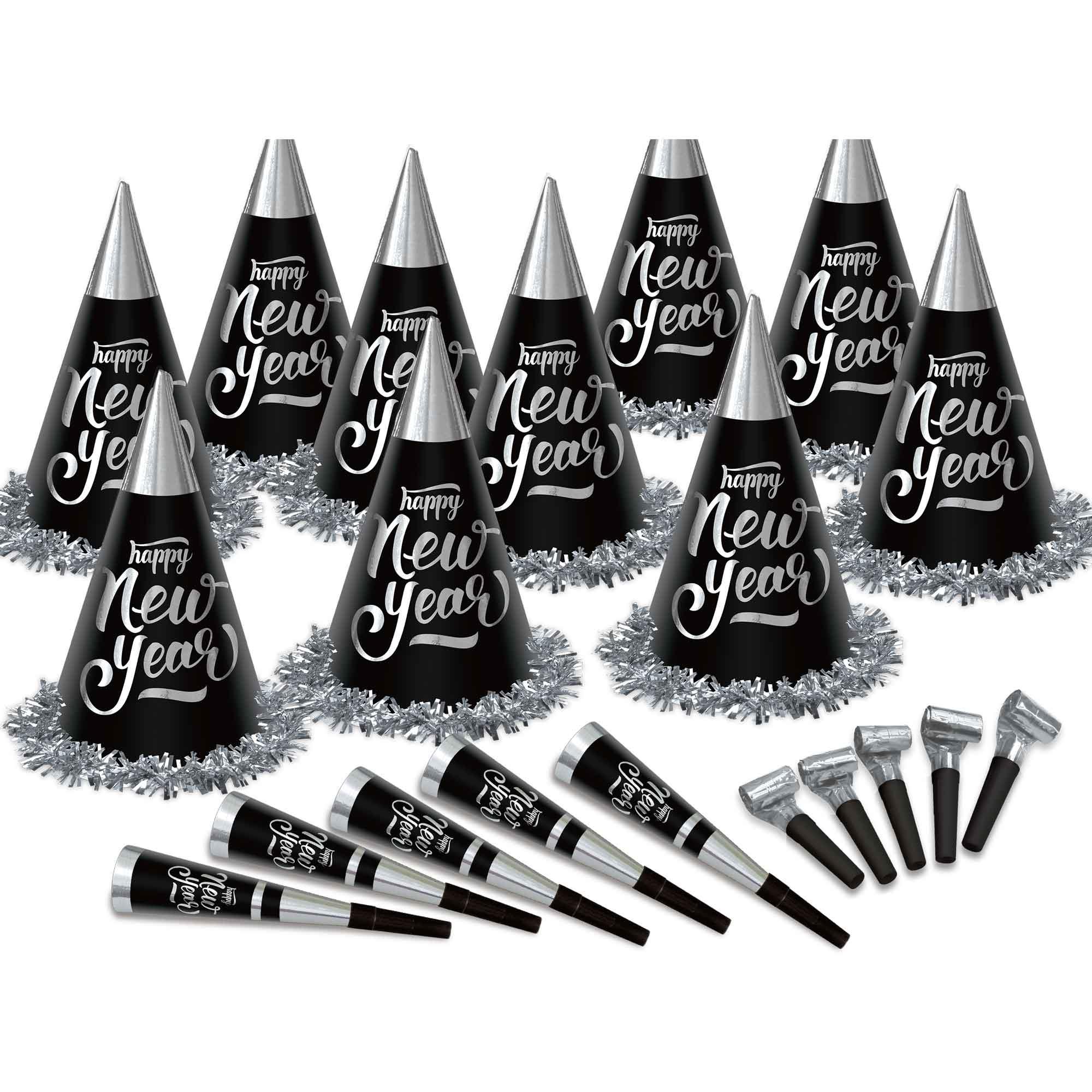 New Year's Party Box Kit Black Silver For 100 People