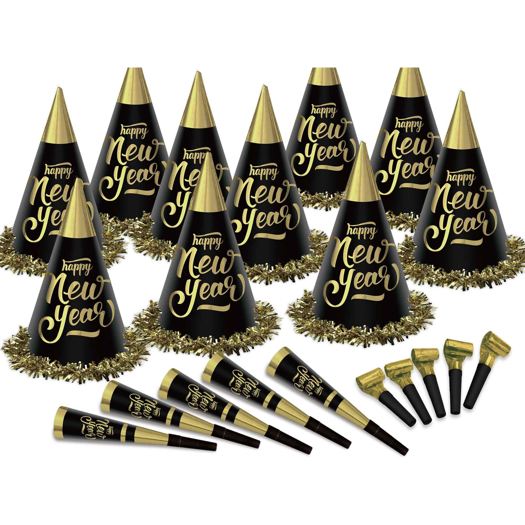 New Year's Party Box Kit Black Gold For 100 People