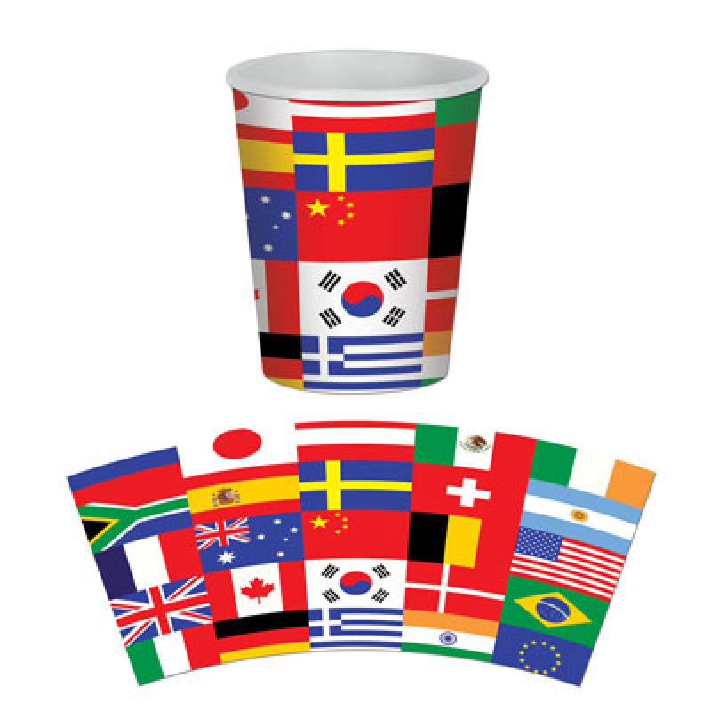 International Flags Paper Cups Pack of 8