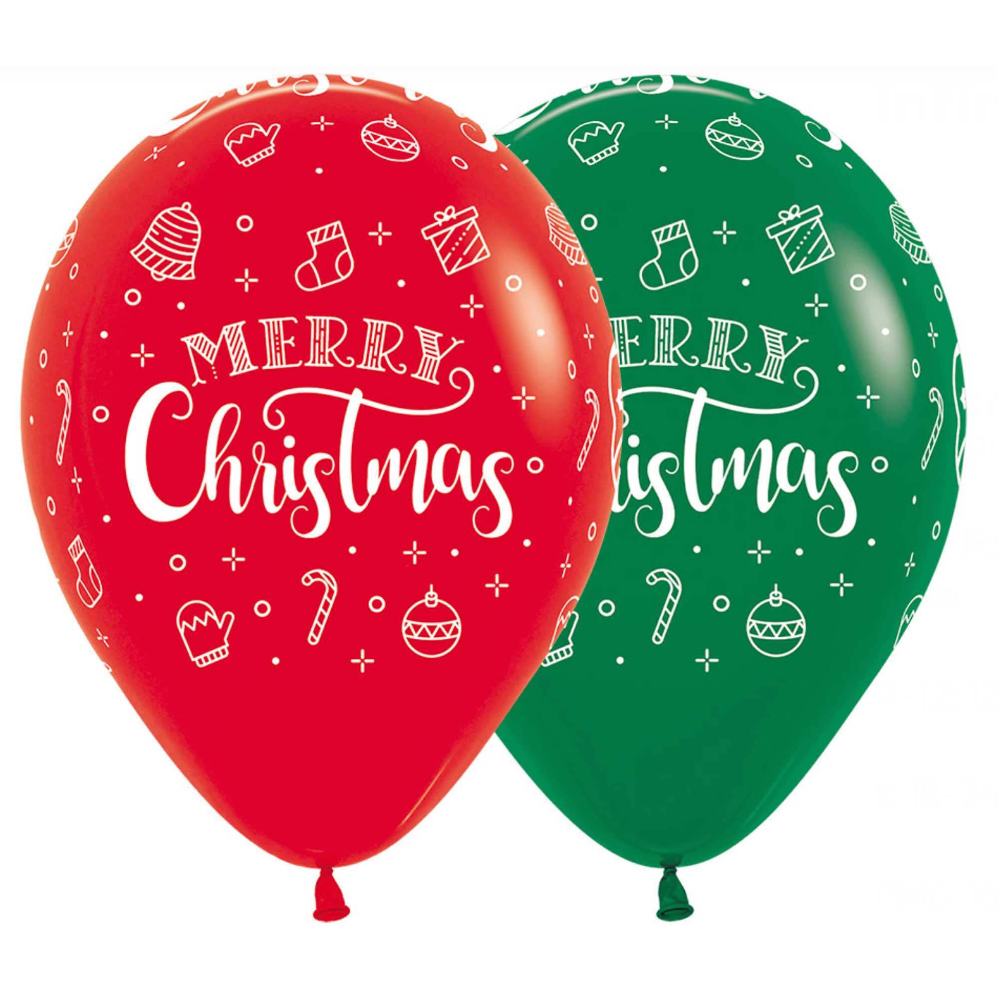 Sempertex 30cm Merry Christmas Red Green Latex Balloons Pack of 12
