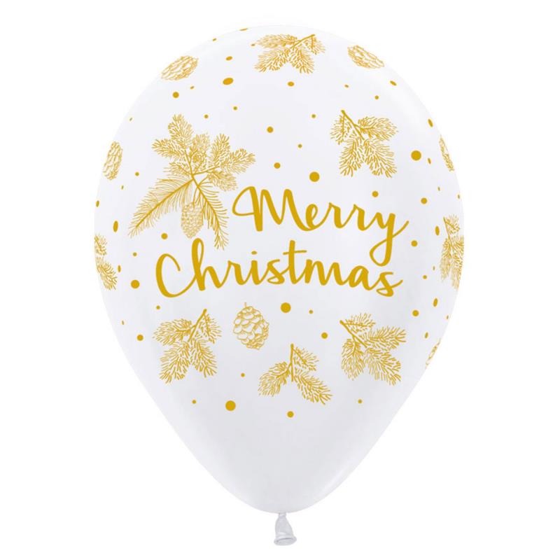 Sempertex 30cm Merry Christmas Gold White Latex Balloons Pack of 50