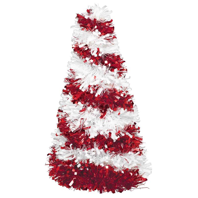 Christmas Tinsel Tree Candy Cane Centrepiece Decoration Small