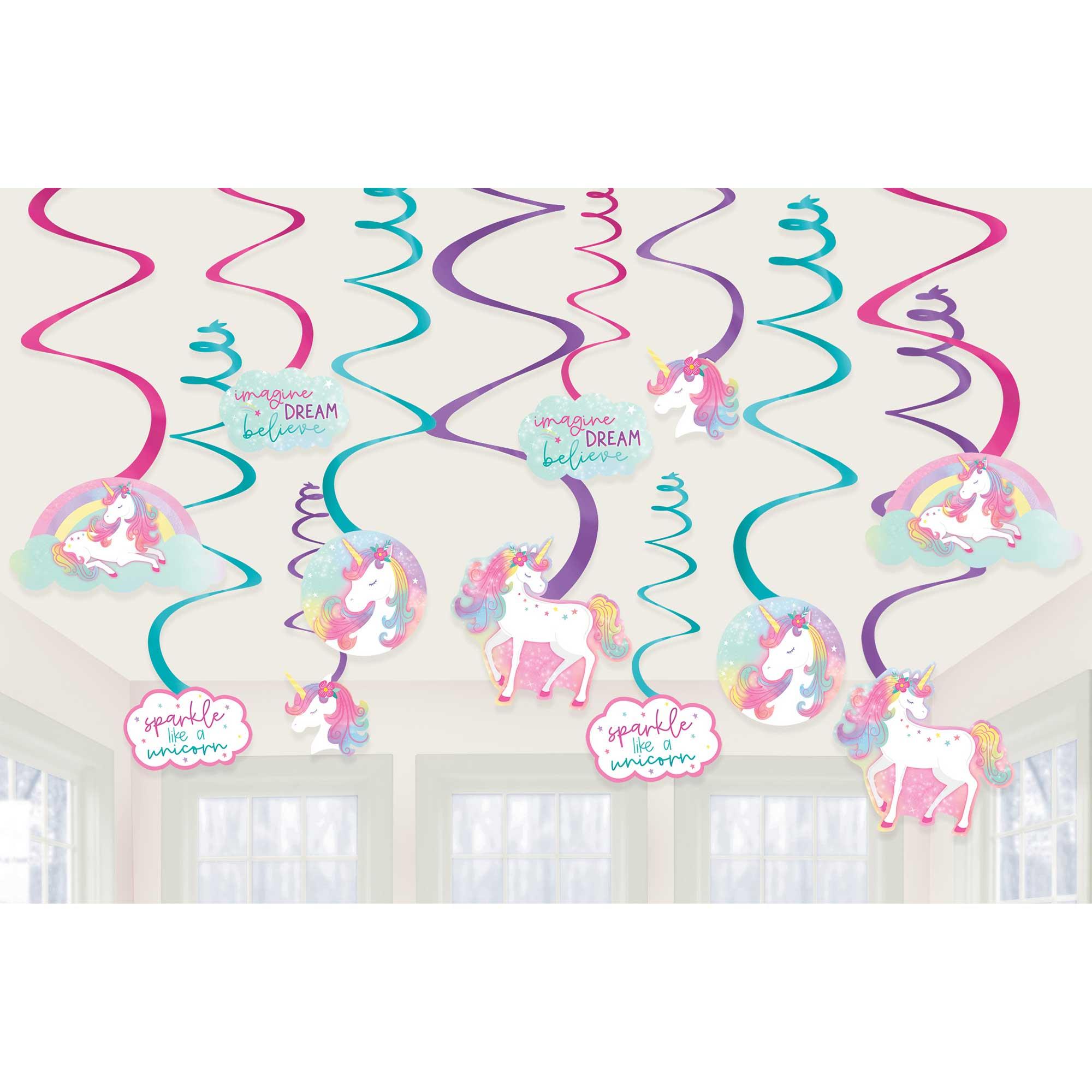 Enchanted Unicorn Spiral Swirl Hanging Decorations Pack of 12