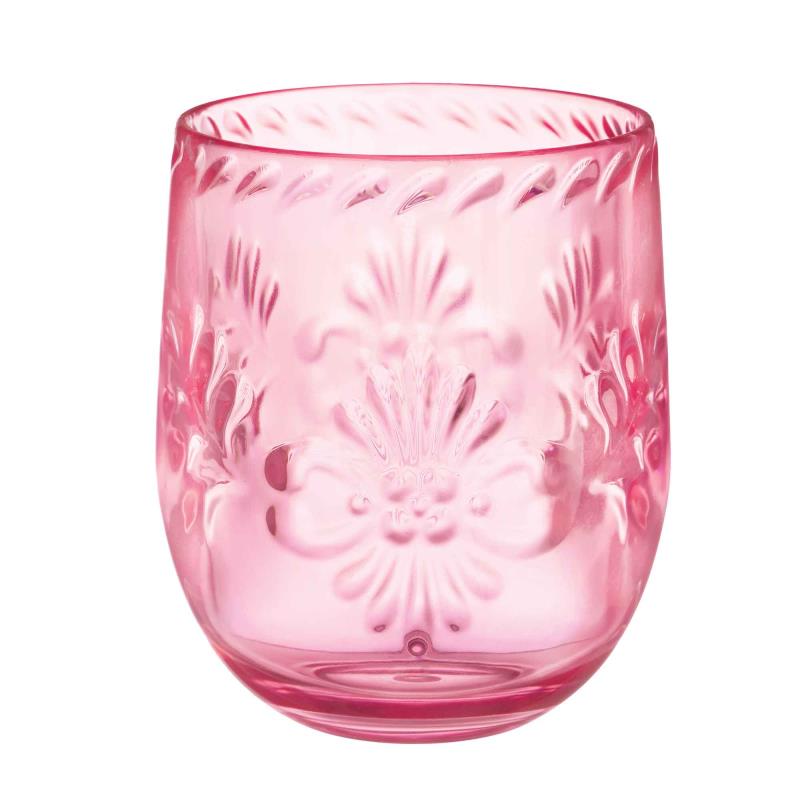 Boho Vibes Pink Floral Debossed Finish Stemless Wine Glass