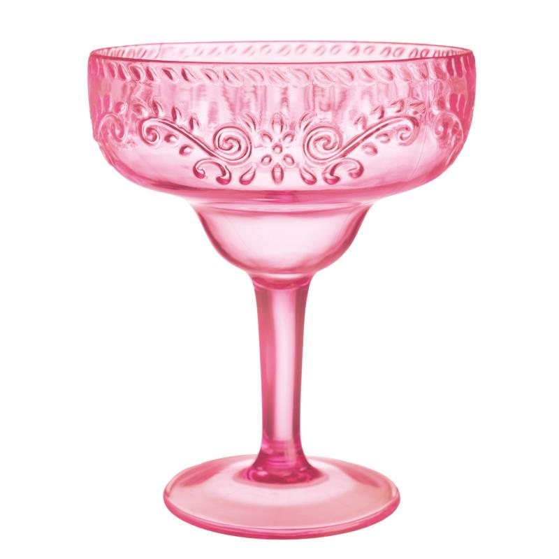 Boho Vibes Pink Floral Debossed Finish Margarita Glass