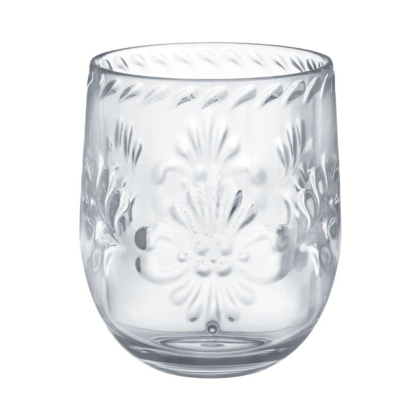 Boho Vibes Clear Floral Debossed Finish Stemless Wine Glass