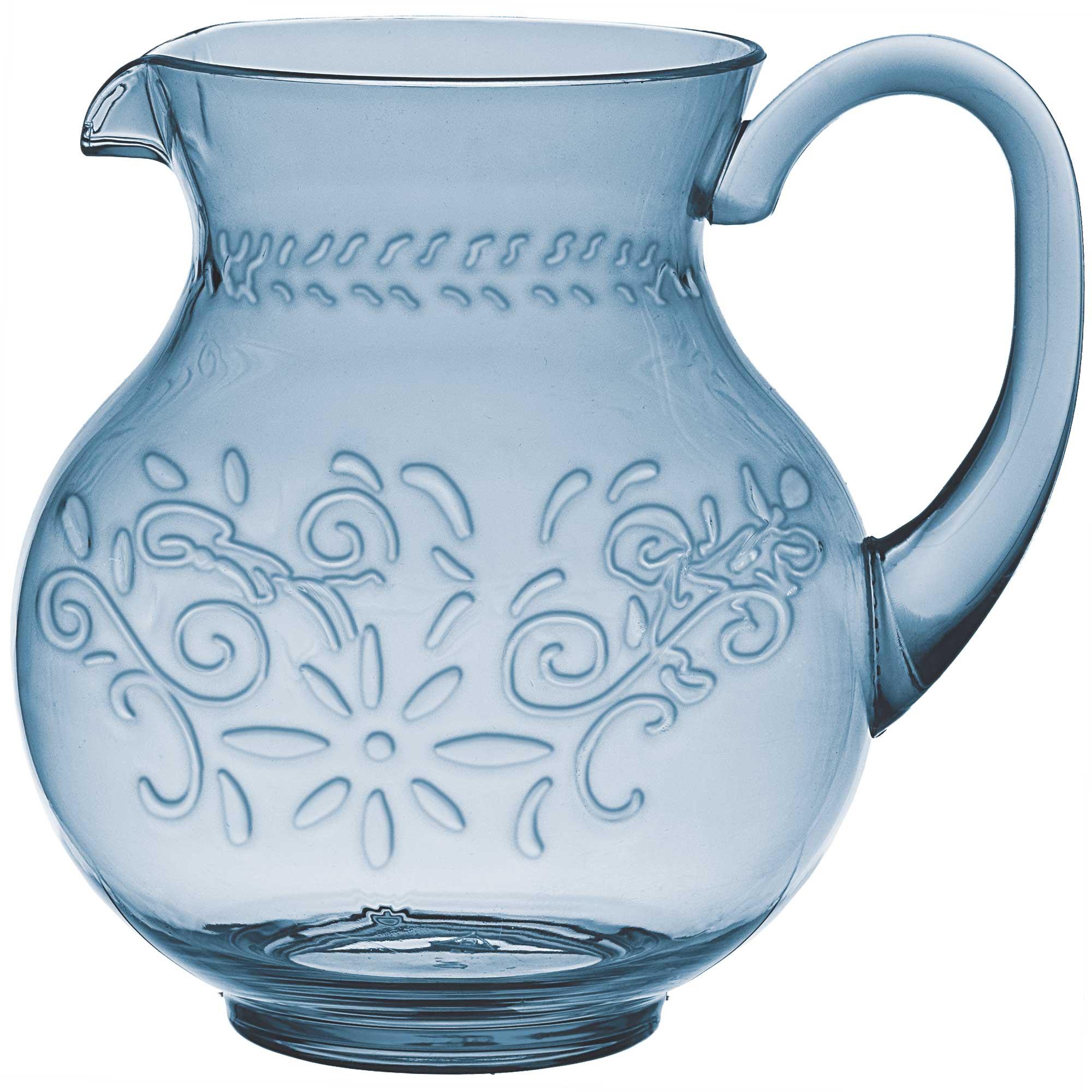 Boho Vibes Blue Floral Debossed Finish Pitcher Jug