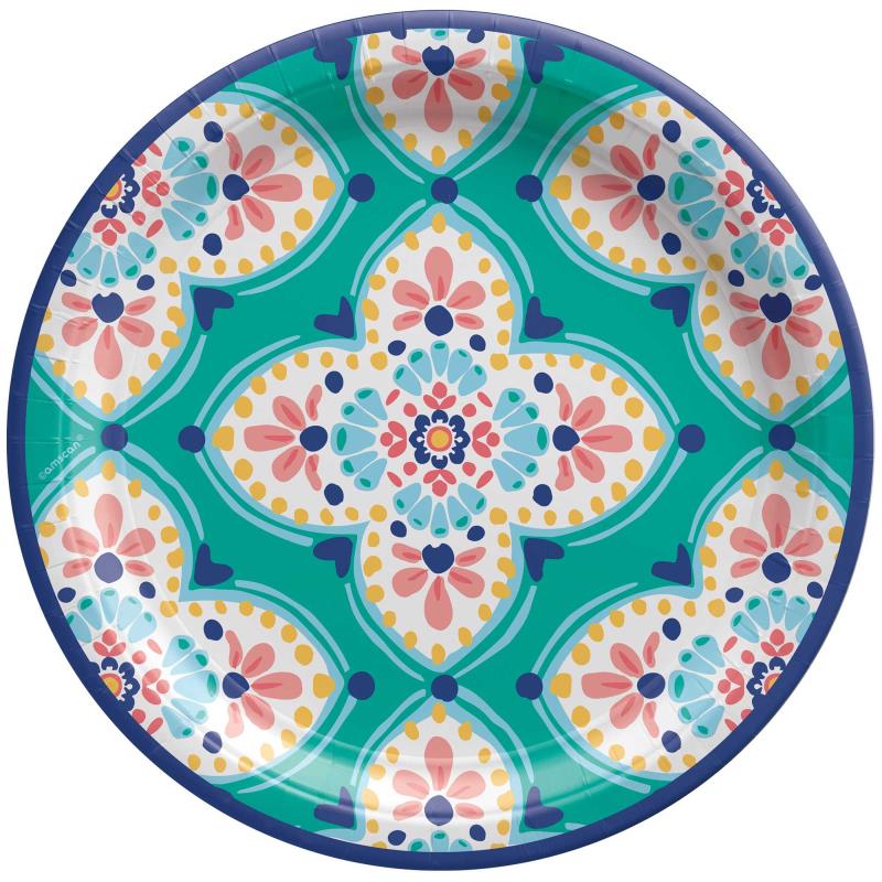 Boho Vibes 25cm Round Paper Dinner Plates Pack of 8