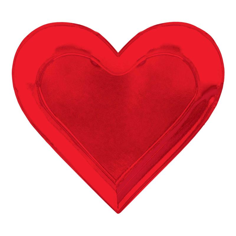 Heart Shaped Metallic Foil Red 26cm Paper Plates Pack of 8