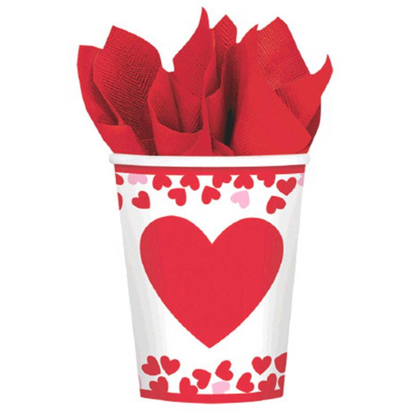 Confetti Hearts 266ml Paper Cups Pack of 8