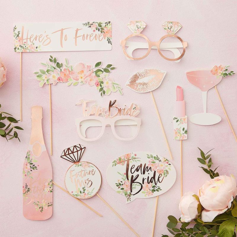Floral Hen Party Photo Booth Props Pack of 10