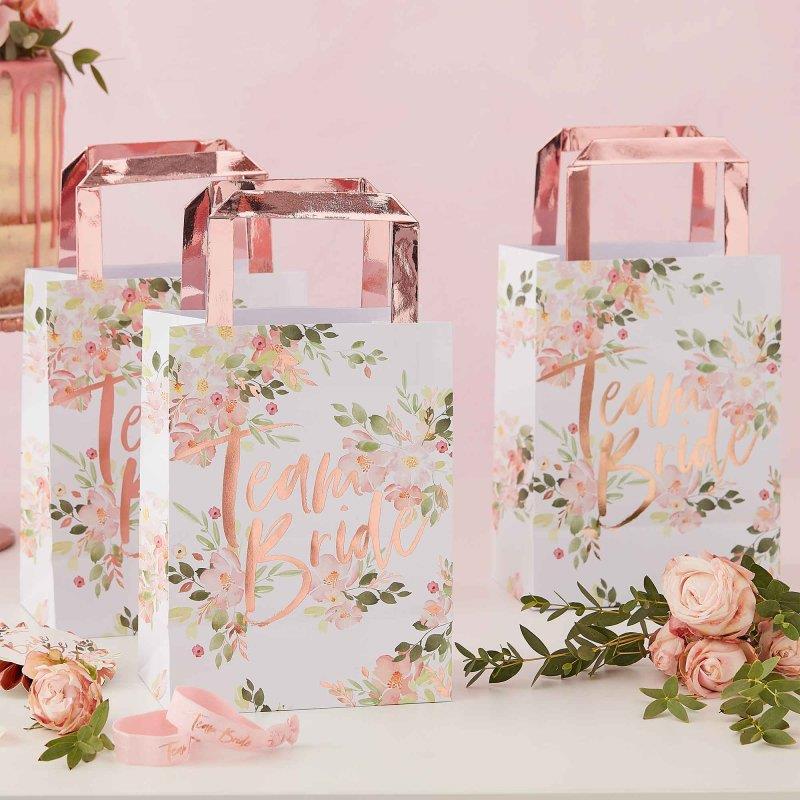 Floral Hen Party Team Bride Party Loot Bags Pack of 5