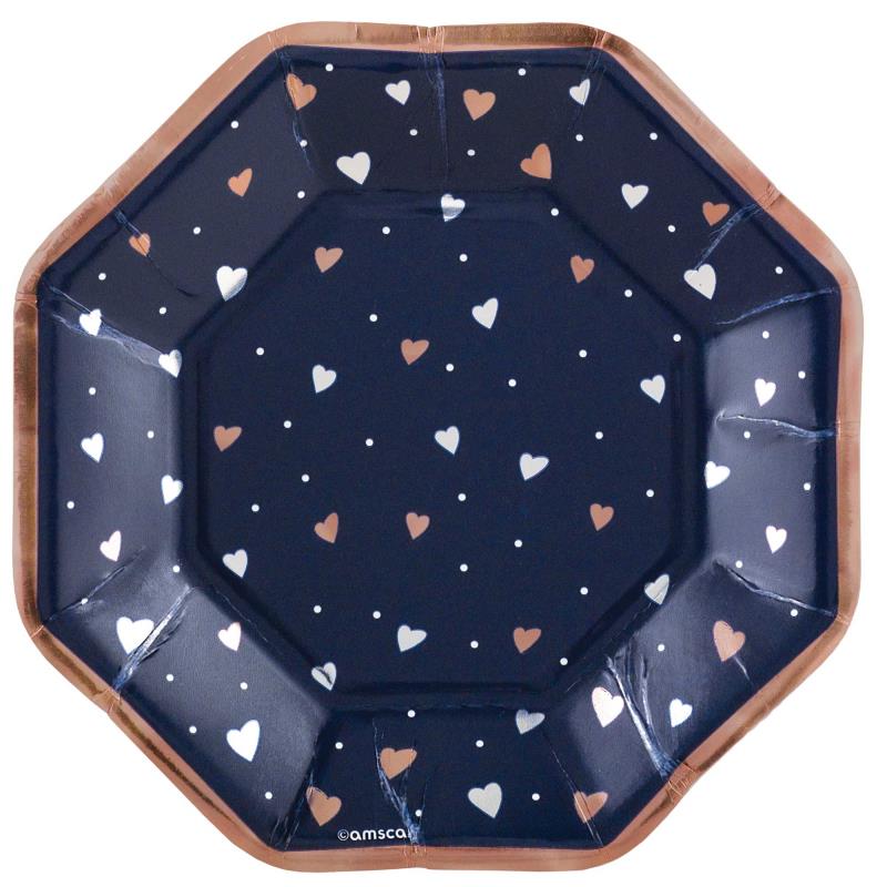 Navy Bride 17cm Octagonal Metallic Plates Pack of 8