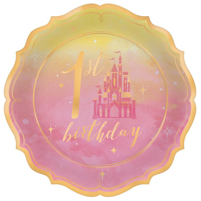 Disney Princess Once Upon a Time 1st Birthday 17cm Shaped Plates Pack of 8