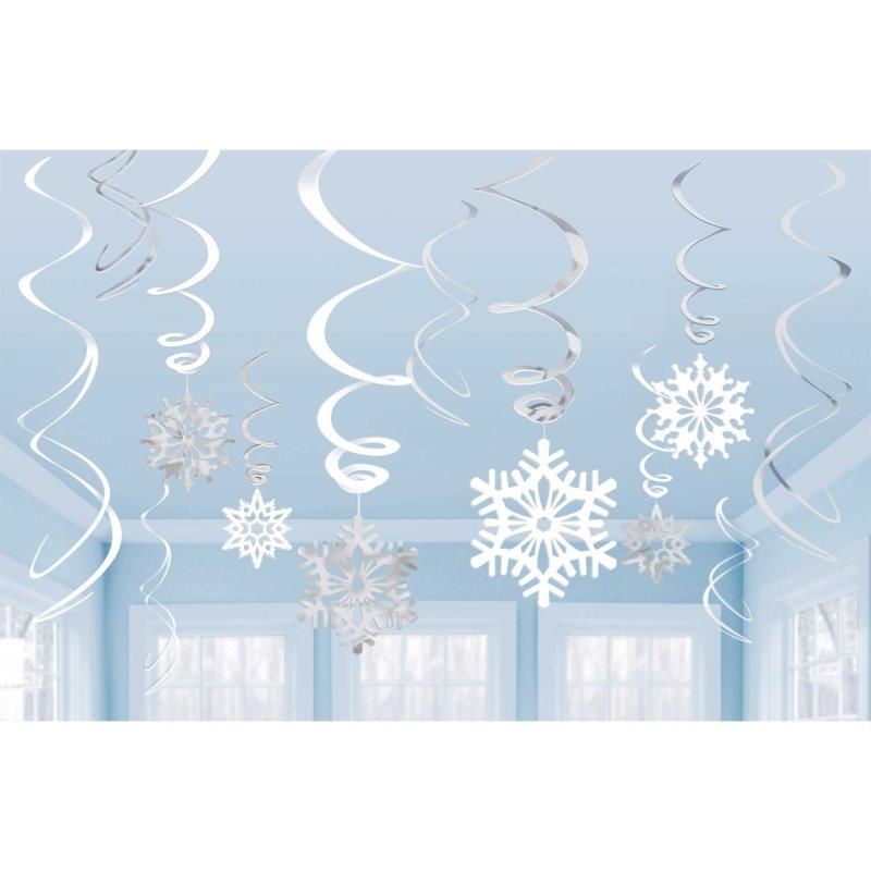 Snowflakes Hanging Foil Swirl Decorations Pack of 12