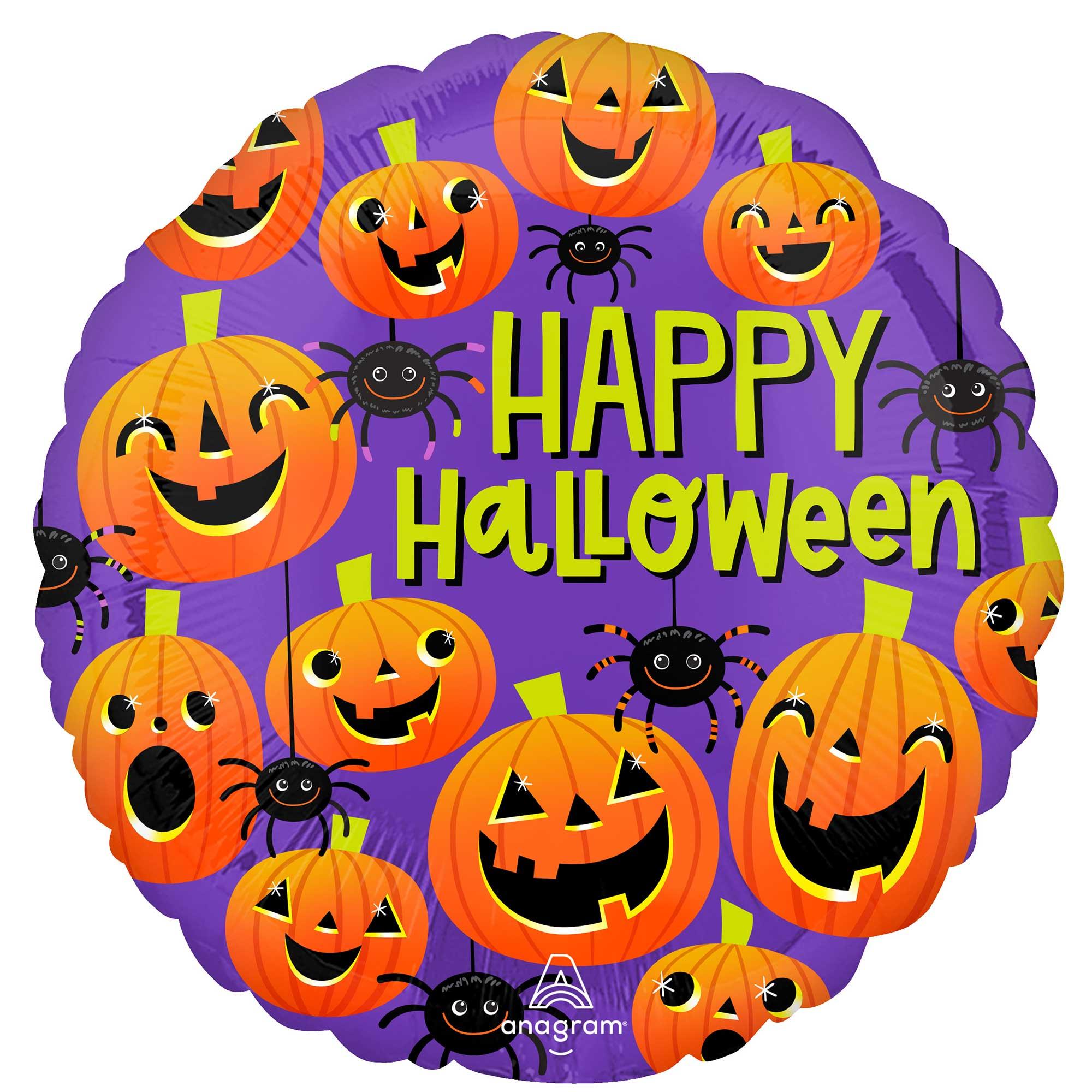 Happy Halloween Spiders and Pumpkins 45cm Foil Balloon