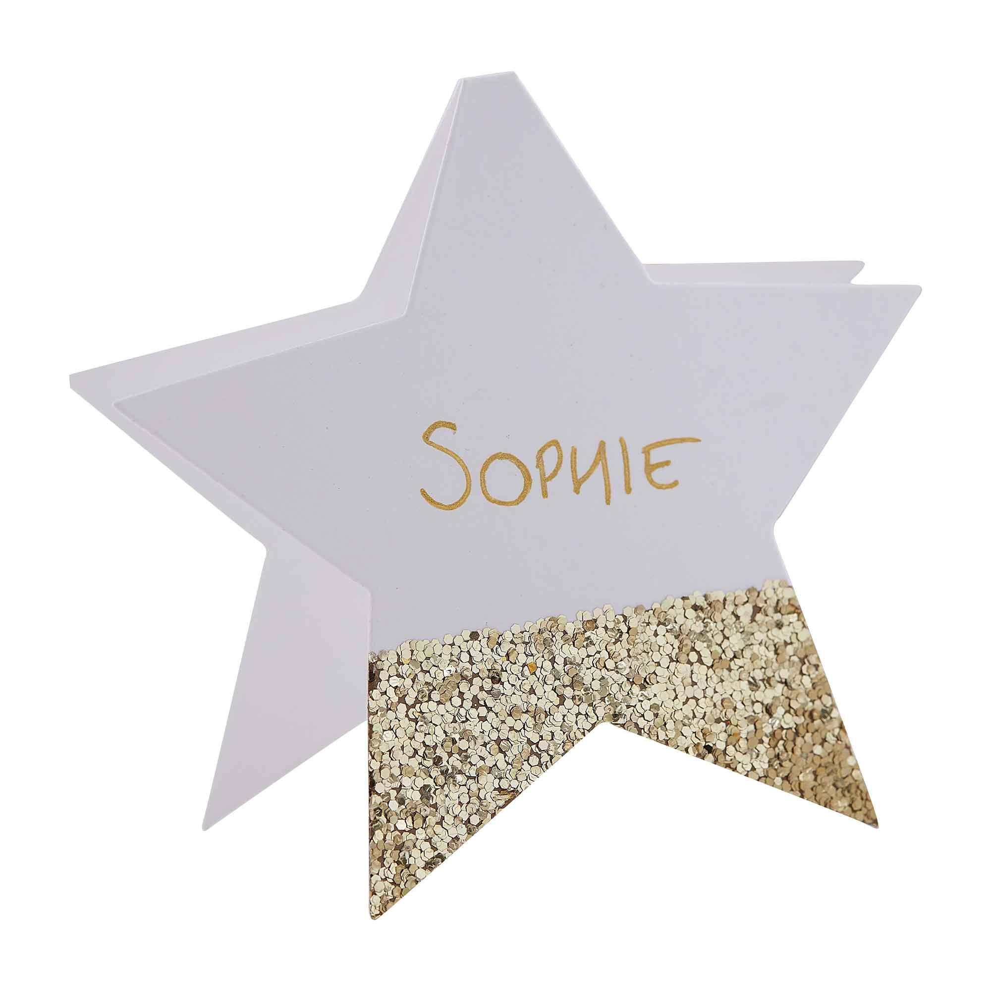 Christmas Gold Glitter Star Place Cards Pack of 6