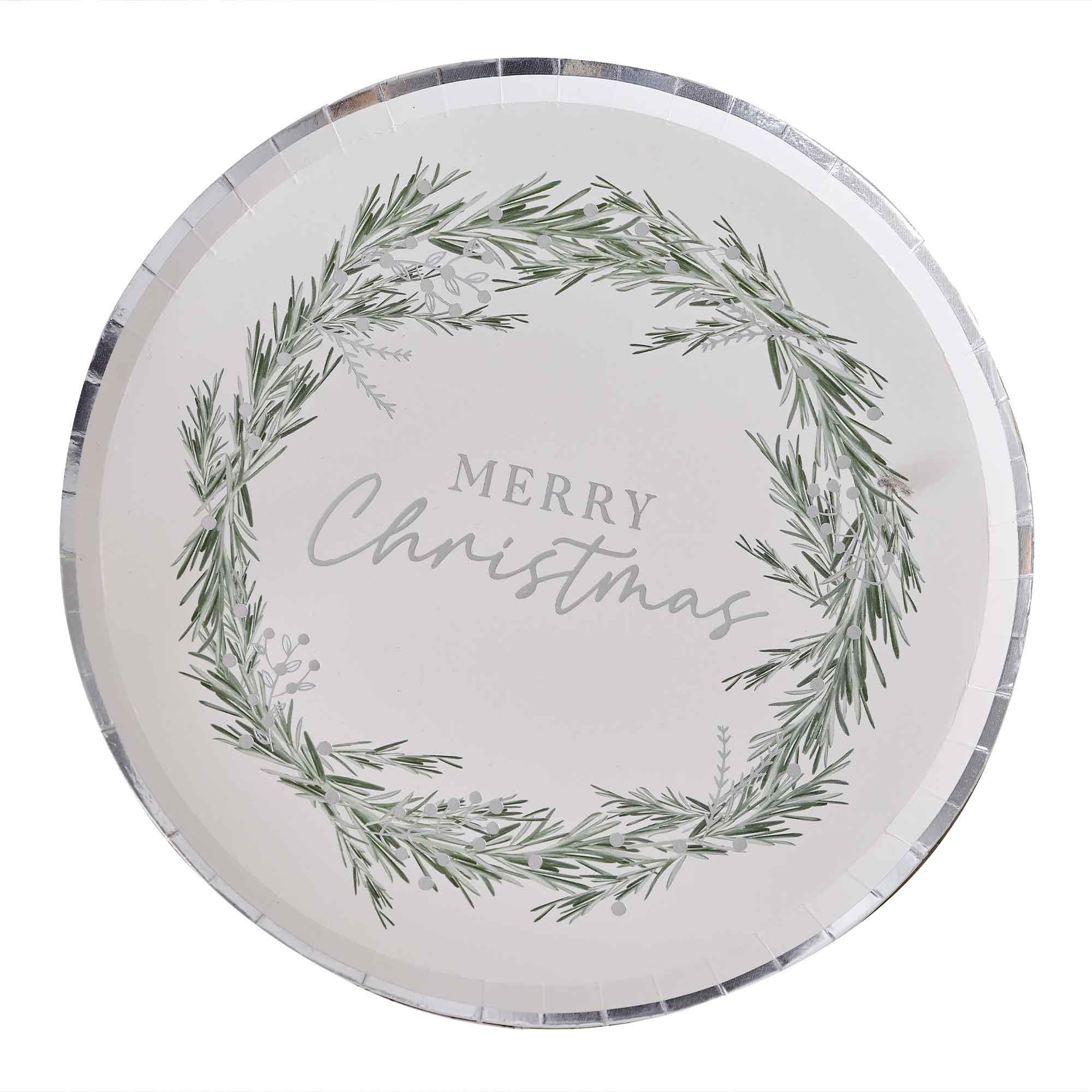 Christmas Silver Glitter Paper Plates Pack of 8
